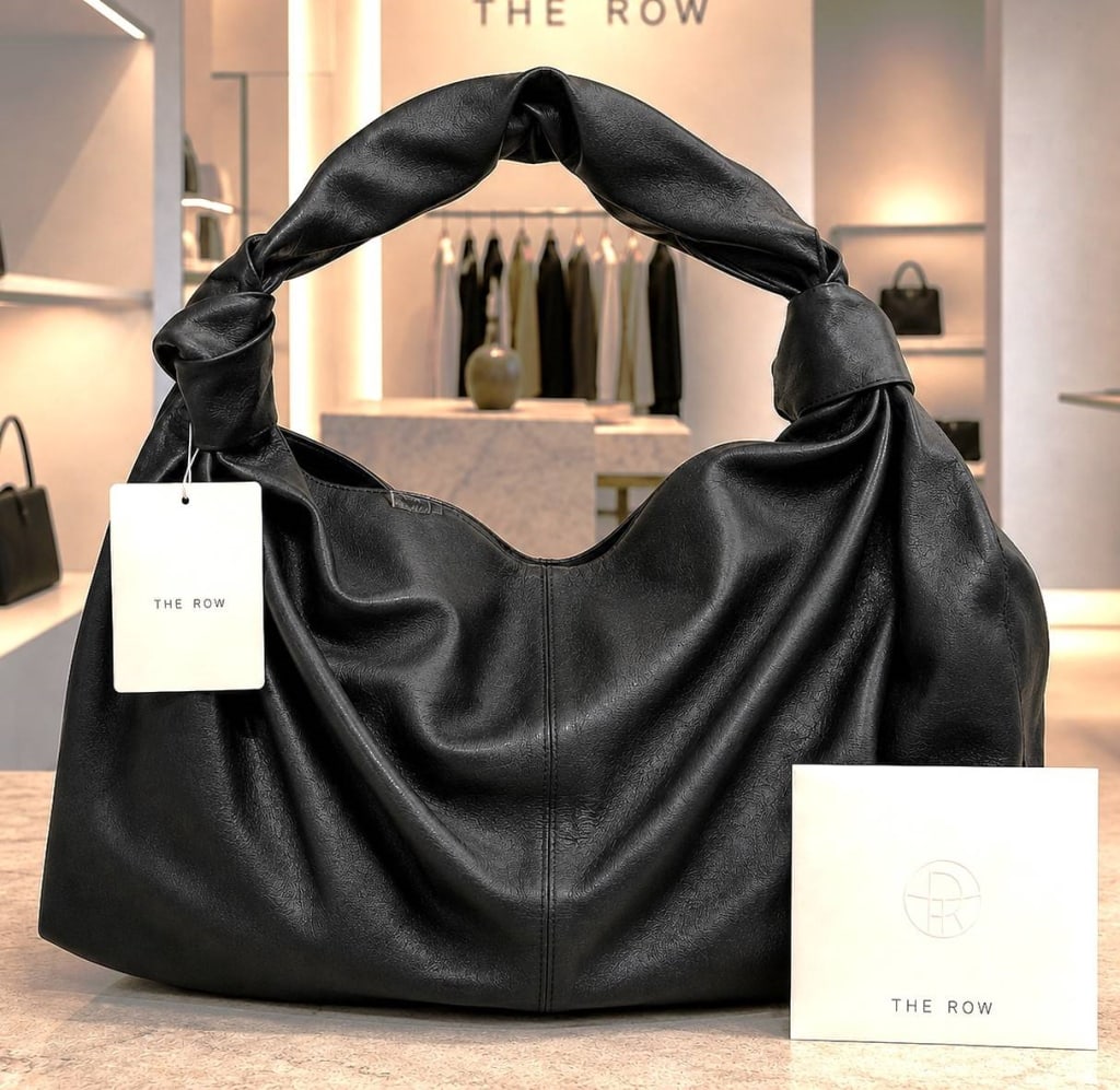 THE ROW ASCOT BLACK ULTRA SOFT NAPA LEATHER BAG: The Row Ascot Medium handbag in supple black nappa leather, an understated luxury design from the acclaimed fashion house founded by Mary-Kate and Ashley Olsen. The Ascot is distinguished by its excep