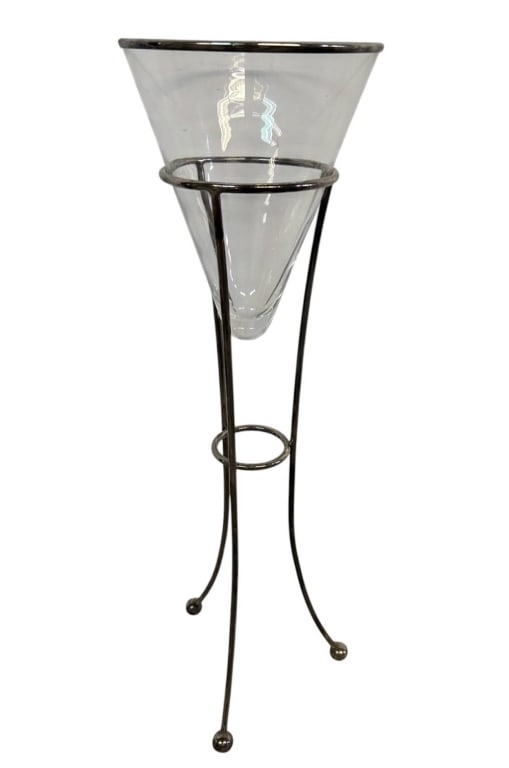 MODERN GLASS FLOOR VASE METAL STAND 34" (1 of 6)