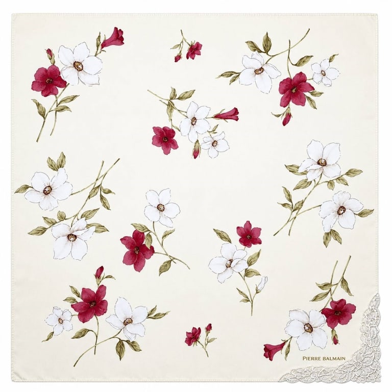 BALMAIN SILK FLORAL SCARF W LACED CORNER 18" (1 of 6)