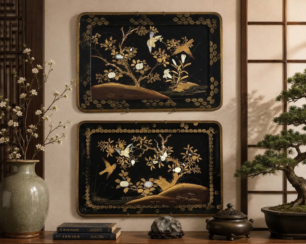 PAIR CHINESE LACQUER MOP TRAYS C.1800 21.5" (1 of 14)