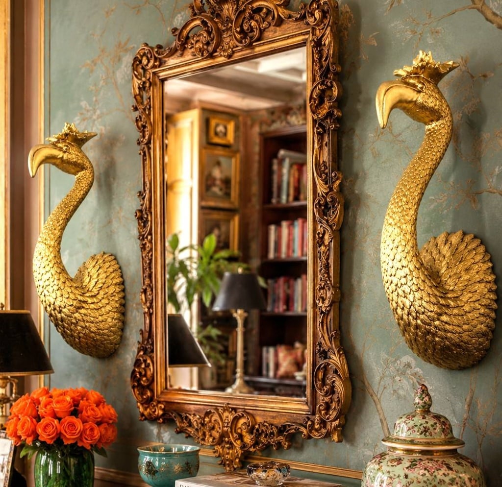 PAIR REGAL GOLD TONE FLAMINGO WALL SCULPTURES 15" (1 of 11)