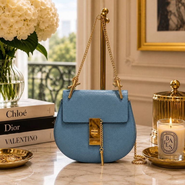 CHLOE MINI DREW BLUE GOATSKIN BAG (1 of 12)