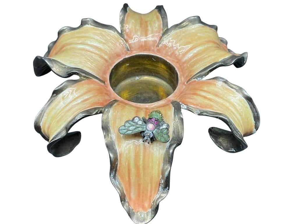 JAY STRONGWATER ENAMEL LILY CANDLE VOTIVE W BEE 6" (1 of 6)