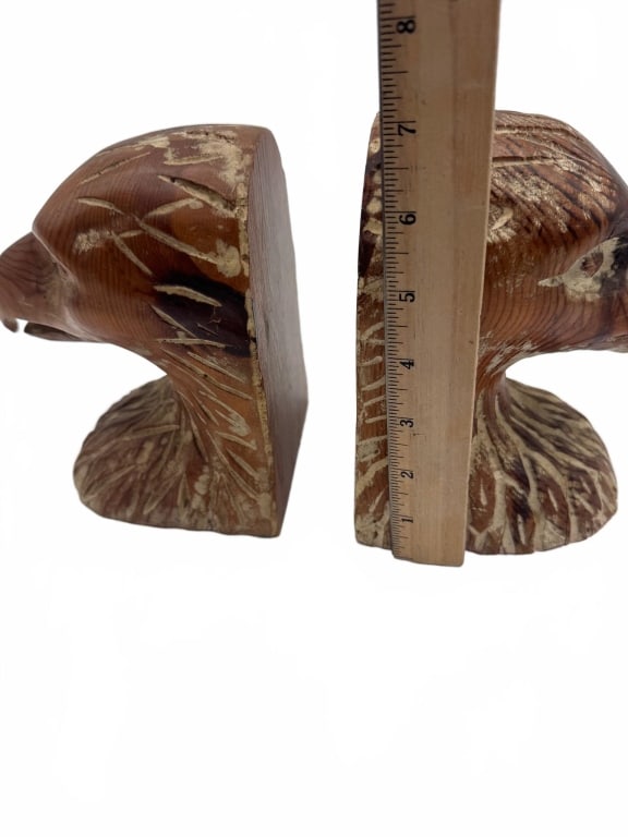 Carved Wood Eagle Head Bookends Pair (1 of 4)