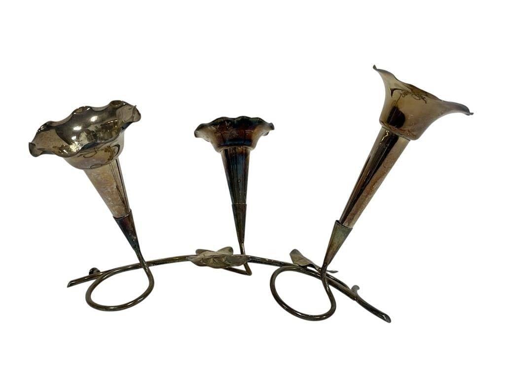 SILVERPLATE EPERGNE?STYLE BUD VASE CENTERPIECE: .
