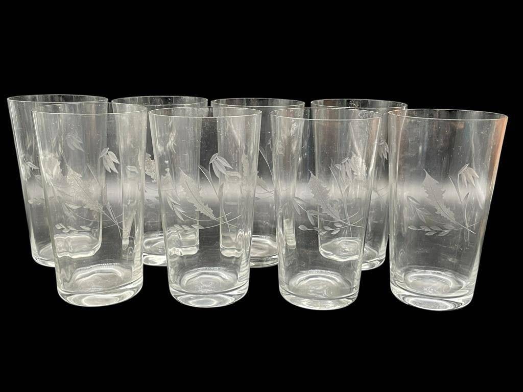 EIGHT ETCHED LEAF-PATTERN HIGHBALL GLASSES - 2