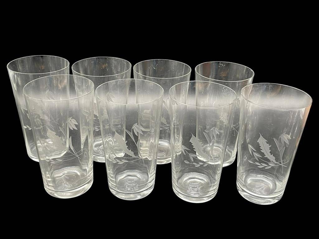 EIGHT ETCHED LEAF-PATTERN HIGHBALL GLASSES - 3