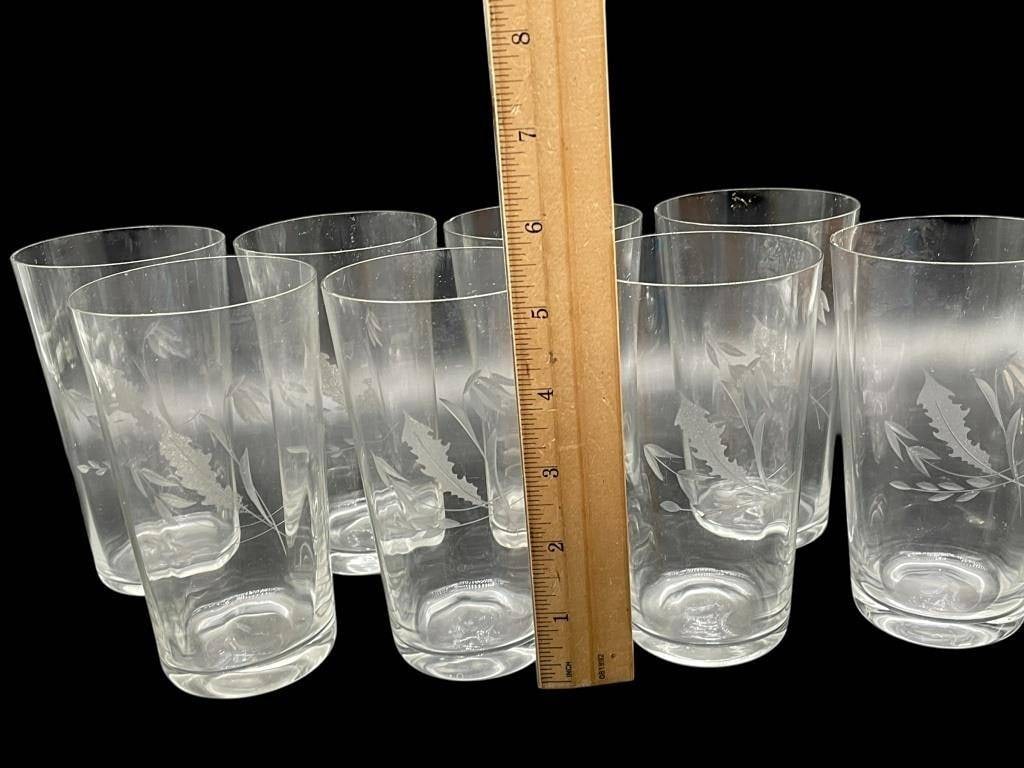 EIGHT ETCHED LEAF-PATTERN HIGHBALL GLASSES - 4