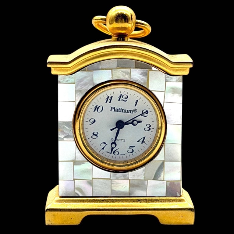 MOTHER OF PEARL MINIATURE CLOCK 2.5" (1 of 6)