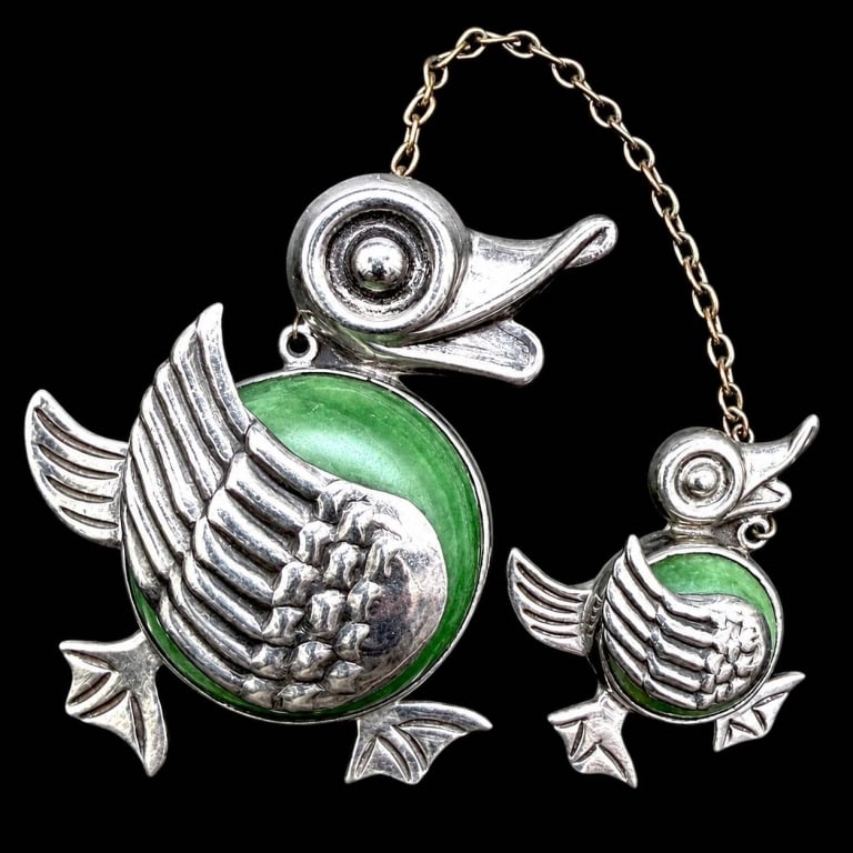 J.P. MEXICO STERLING & ONYX SILVER DUCK PINS 2.5" (1 of 7)