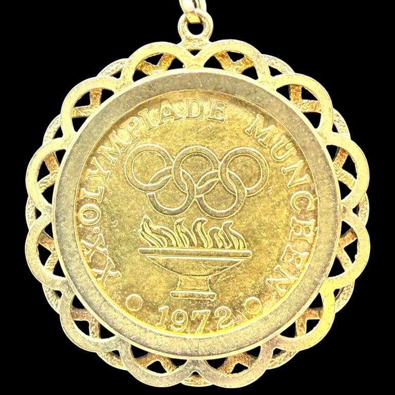 1972 MUNICH OLYMPIC GOLD COIN NECKLACE 26" 11.6G (1 of 6)