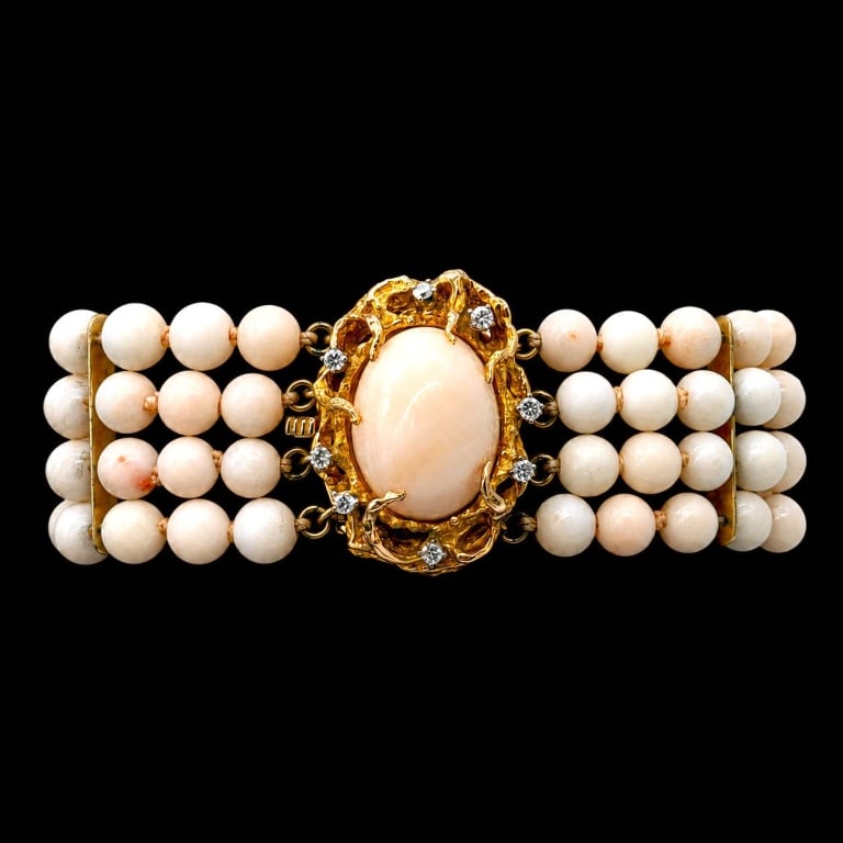 14K GOLD ANGEL SKIN CORAL & DIAMOND BRACELET (1 of 10)