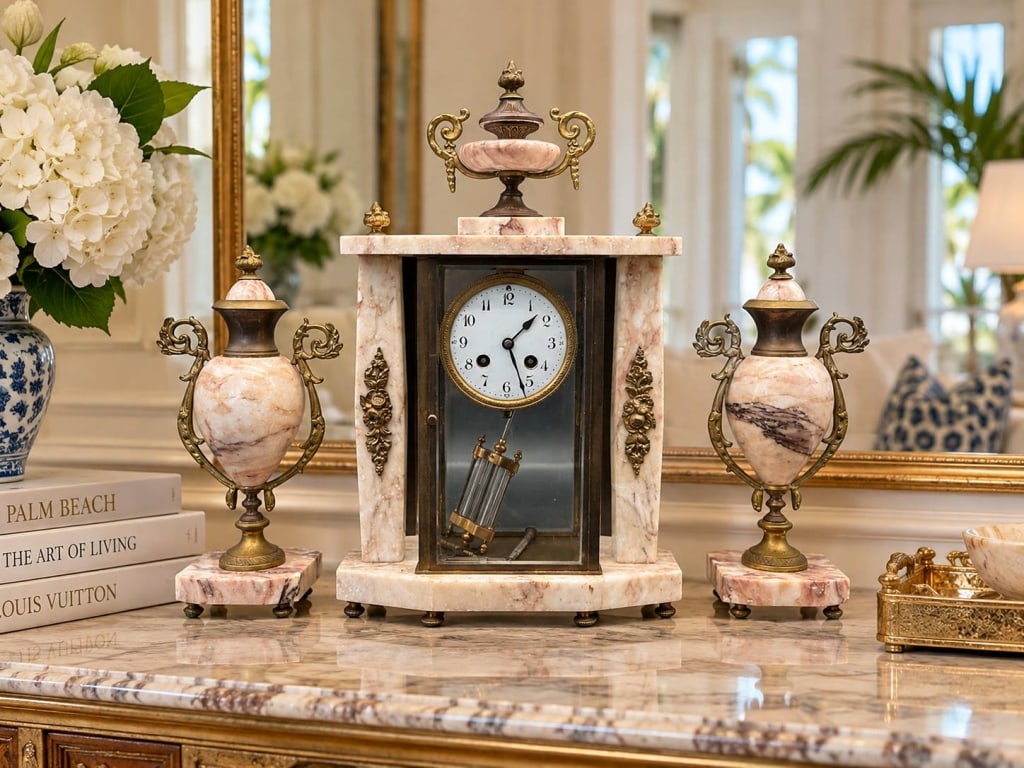 FRENCH MARBLE & BRONZE CLOCK GARNITURE 17.5" (1 of 18)