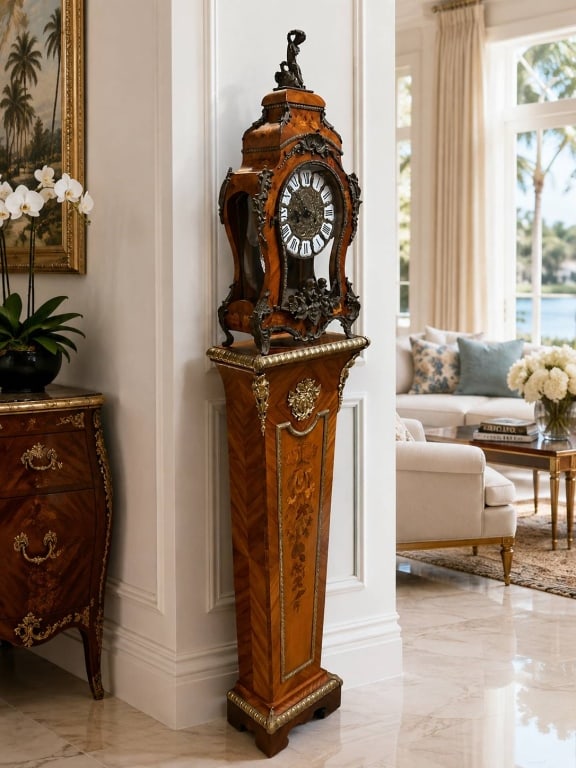 FRENCH STYLE MARQUETRY PEDESTAL CLOCK 72" (1 of 15)