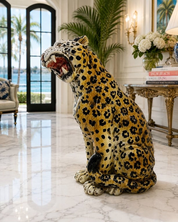 LARGE ITALIAN CERAMIC LEOPARD STATUE 20" (1 of 12)