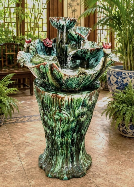 CHINESE CERAMIC ART DECO STYLE FOUNTAIN 33" (1 of 7)