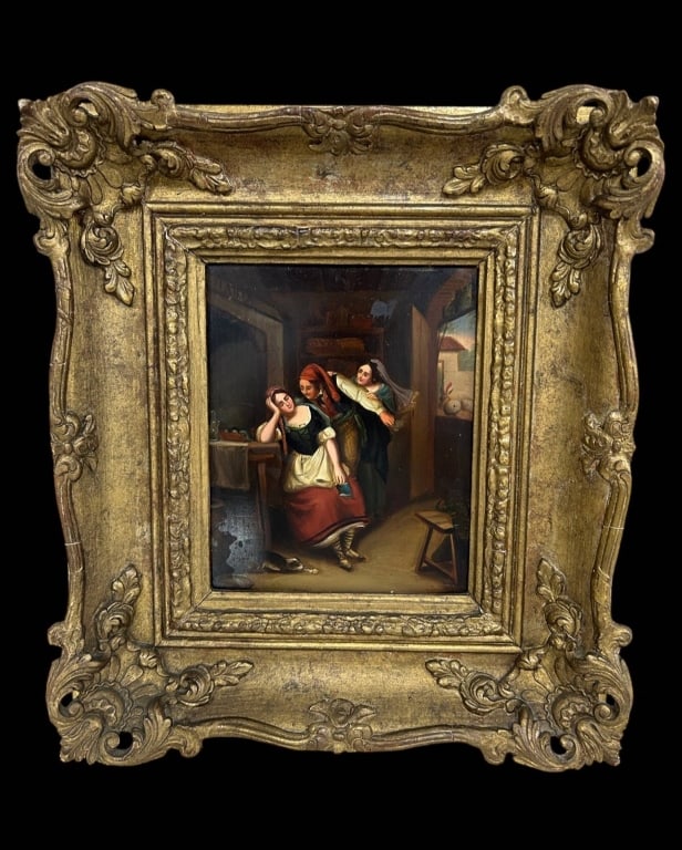 19TH C EUROPEAN GENRE SCENE PAINTING 15" (1 of 14)