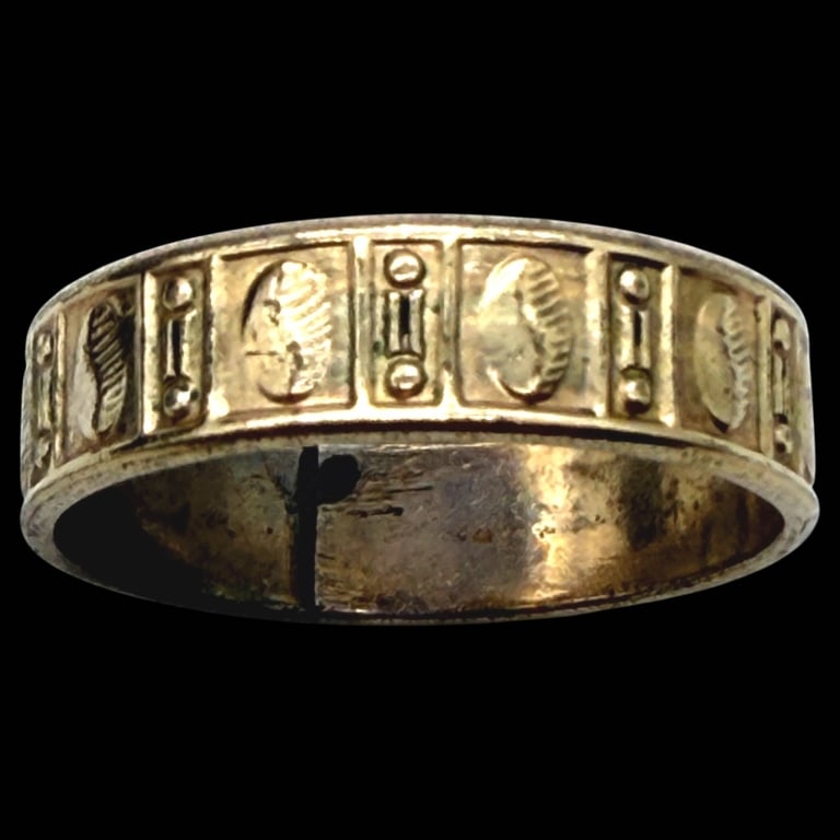 14K GOLD EGYPTIAN REVIVAL WIDE BAND RING (1 of 4)