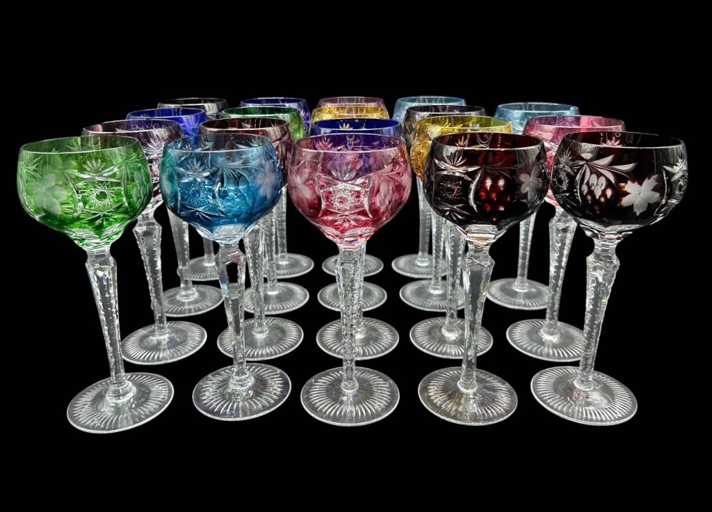 SET OF 19 MULTICOLOR CUT CRYSTAL GOBLETS 8" (1 of 6)
