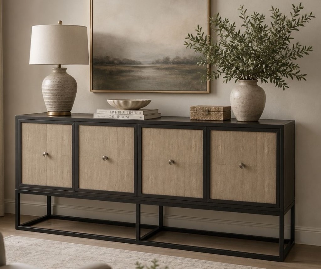 DANCO ITALIA SHAGREEN-STYLE 4-DOOR CREDENZA 70" (1 of 11)