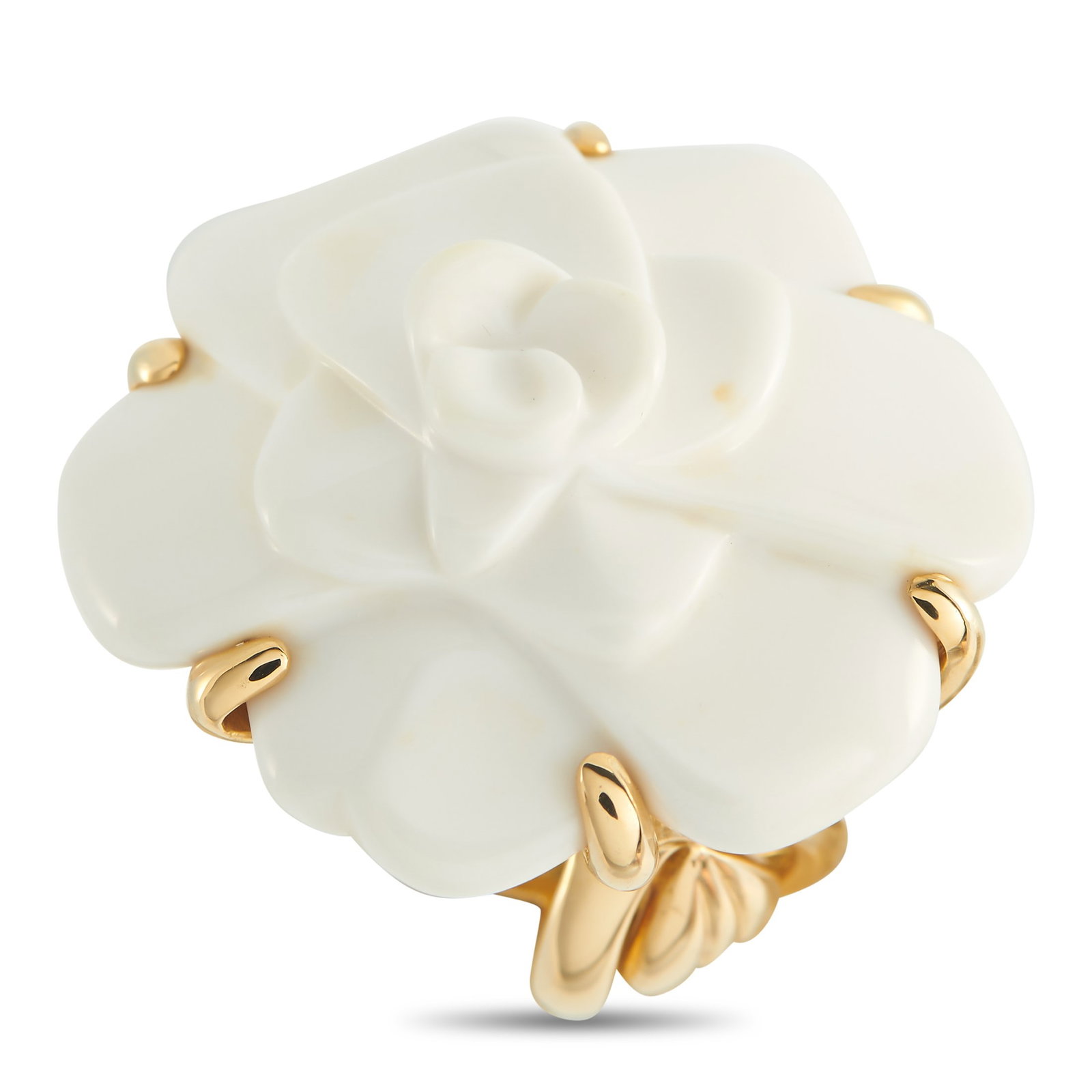 CHANEL CAMELIA 18K YELLOW GOLD WHITE CERAMIC RING (1 of 5)