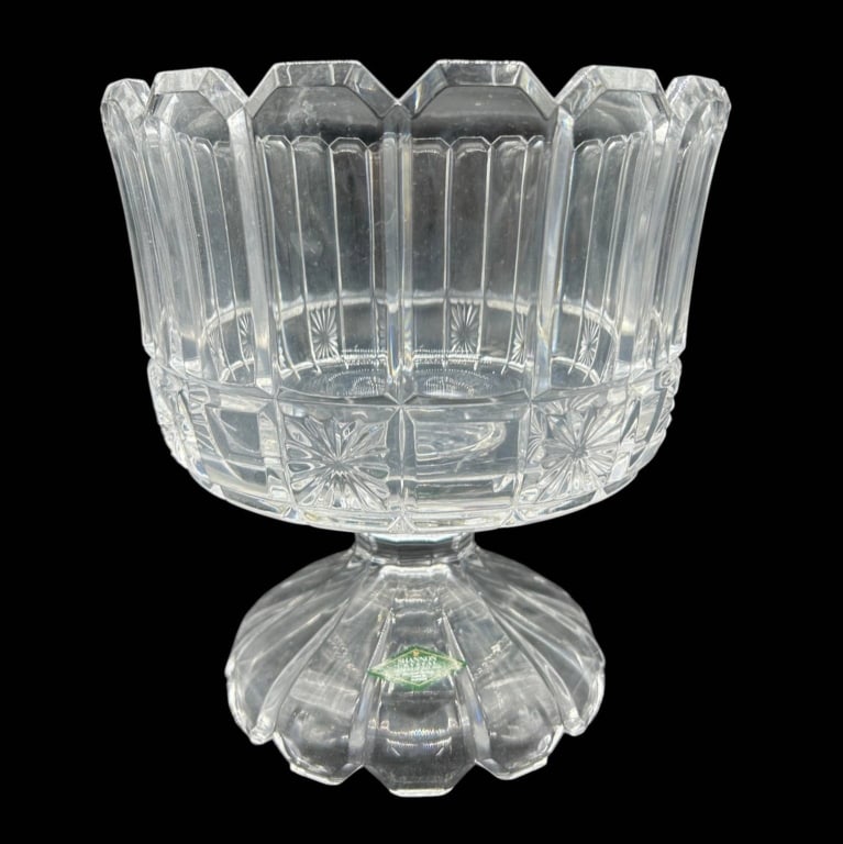 SHANNON CRYSTAL CUT GLASS PEDESTAL BOWL 8" (1 of 7)
