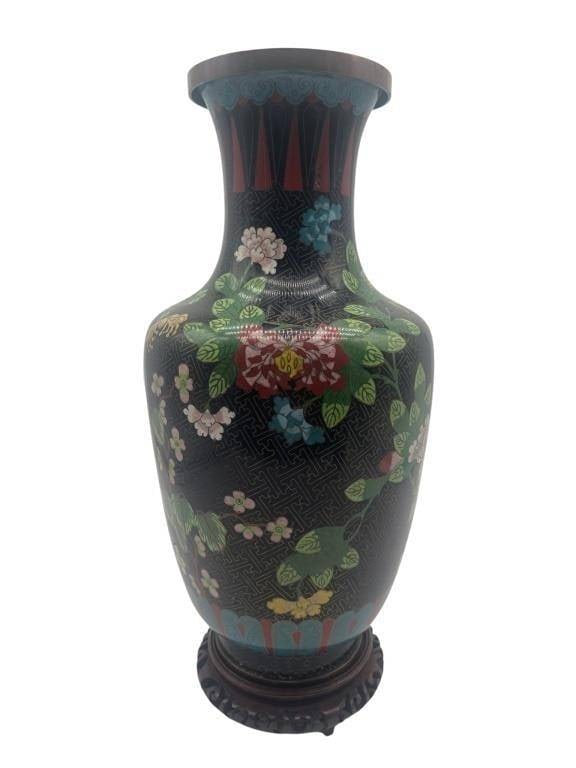 VINTAGE CHINESE CLOISONNE FLORAL VASE 15.5": .