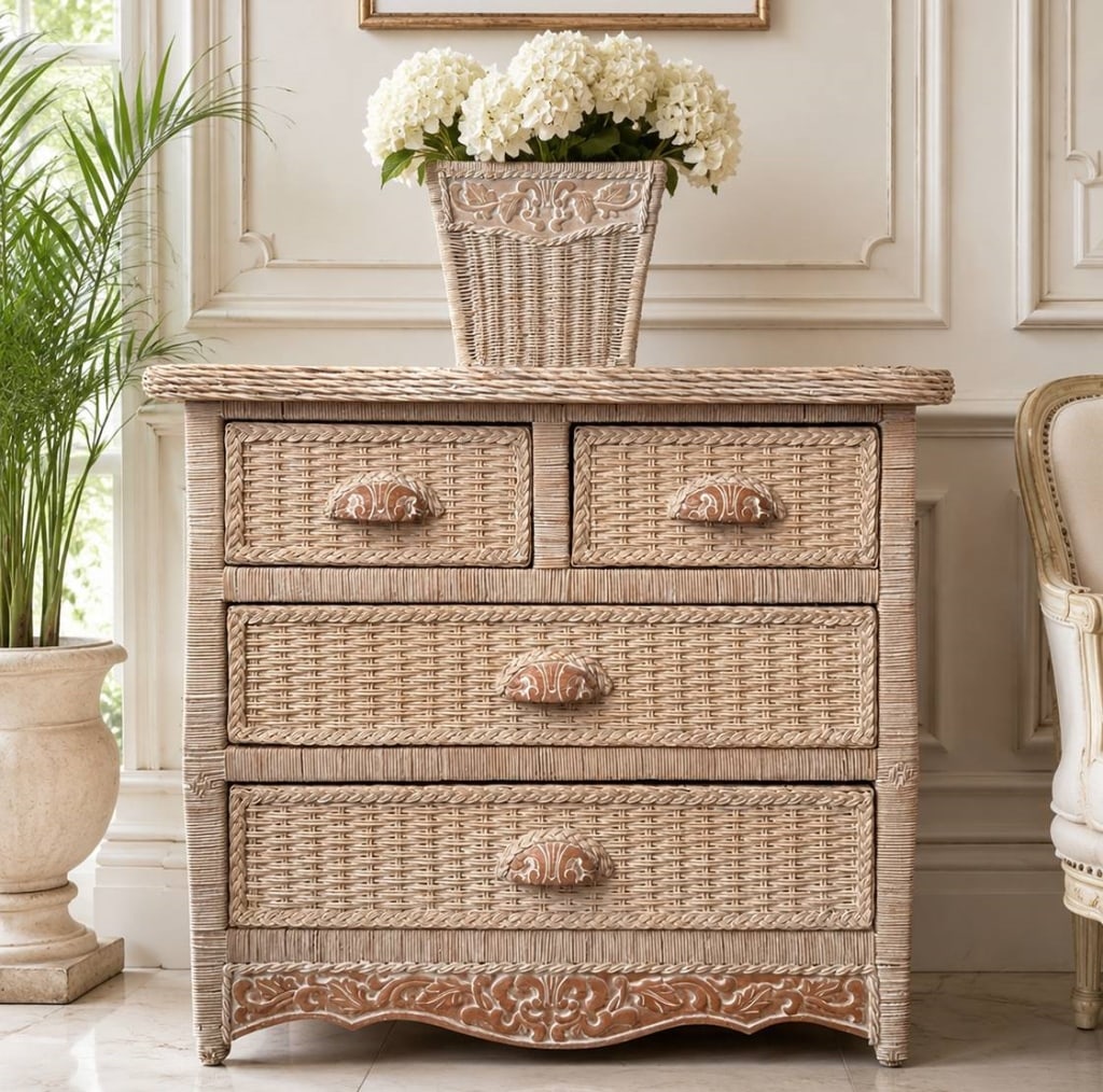 VINTAGE WICKER DRESSER WITH MATCHING BASKET 36" (1 of 11)