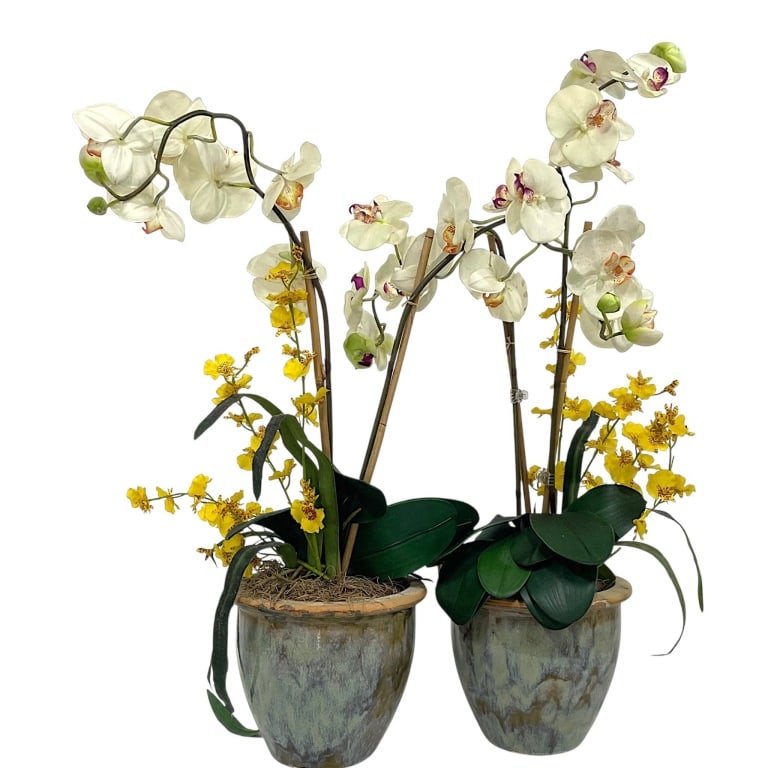 DECORATIVE FAUX ORCHID ARRANGEMENTS PAIR 40" (1 of 8)