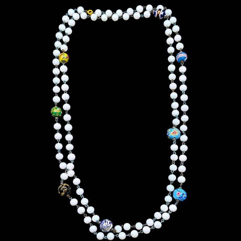 OPALINE GLASS & CLOISONNE LONG NECKLACE 48" (1 of 7)