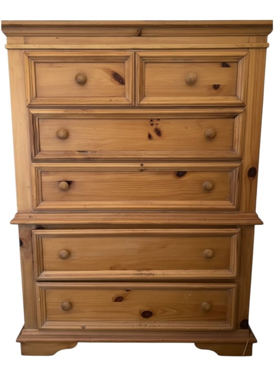 VINTAGE PINE 6 DRAWER CHEST OF DRAWERS 52" (1 of 5)