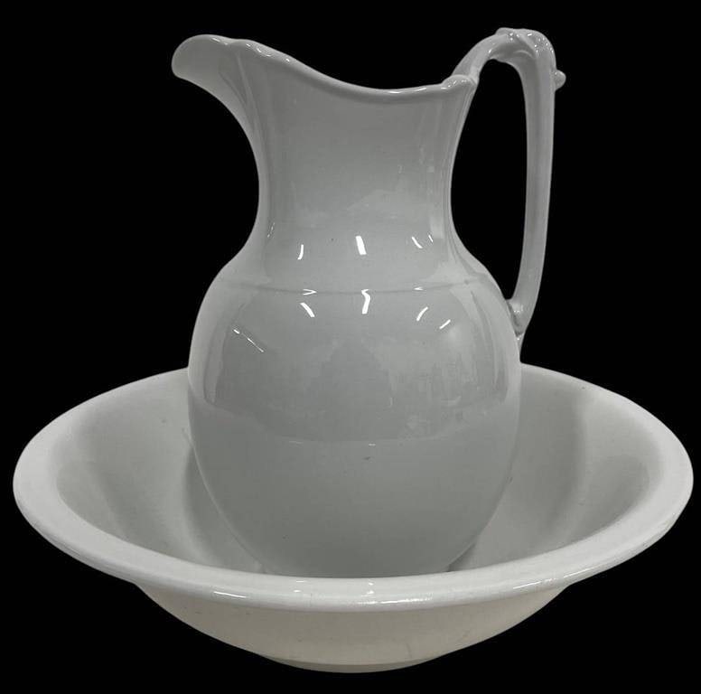 WHITE CERAMIC PITCHER & WASH BASIN SET 14.5" (1 of 8)