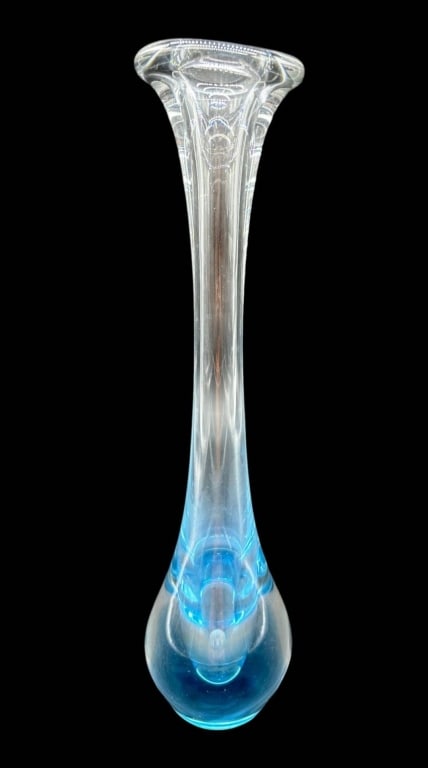 BLUE ART GLASS TALL BUD VASE 12" (1 of 8)