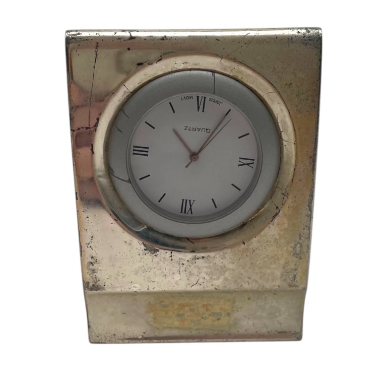 VINTAGE SILVER TONE QUARTZ DESK CLOCK 3" (1 of 6)