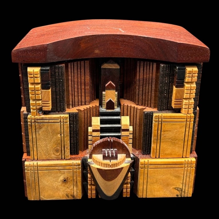 HANDCRAFTED ARCHITECTURAL WOOD JEWELRY BOX 7" (1 of 7)