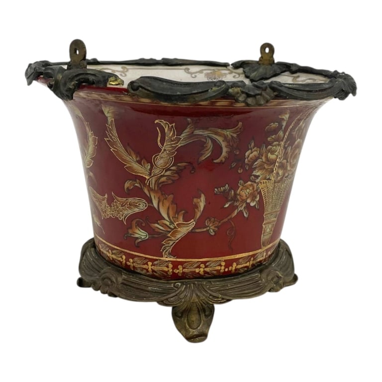 CHINOISERIE RED PORCELAIN WALL PLANTER (1 of 8)