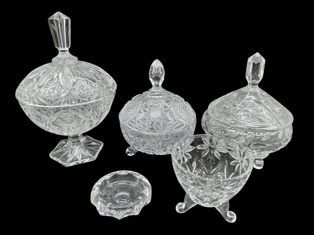 VINTAGE CUT CRYSTAL COVERED DISHES LOT 9" (1 of 5)