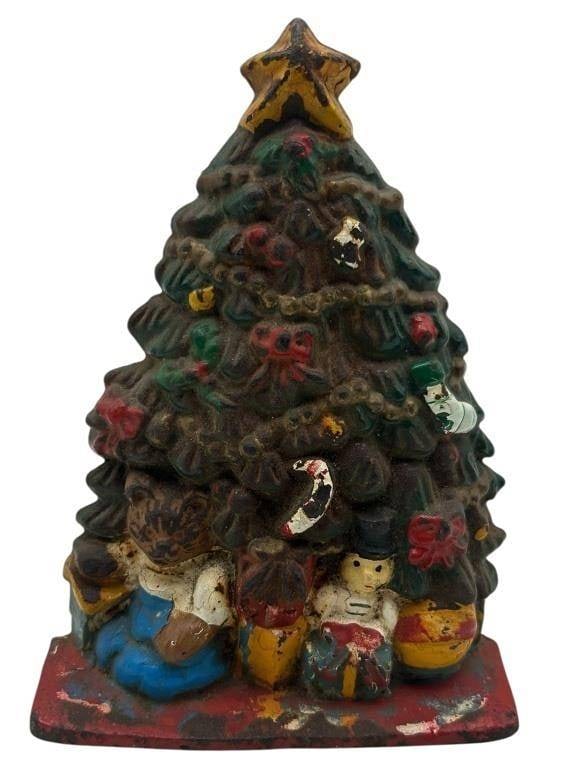VINTAGE CAST IRON CHRISTMAS TREE DOOR STOP 7.5" (1 of 6)