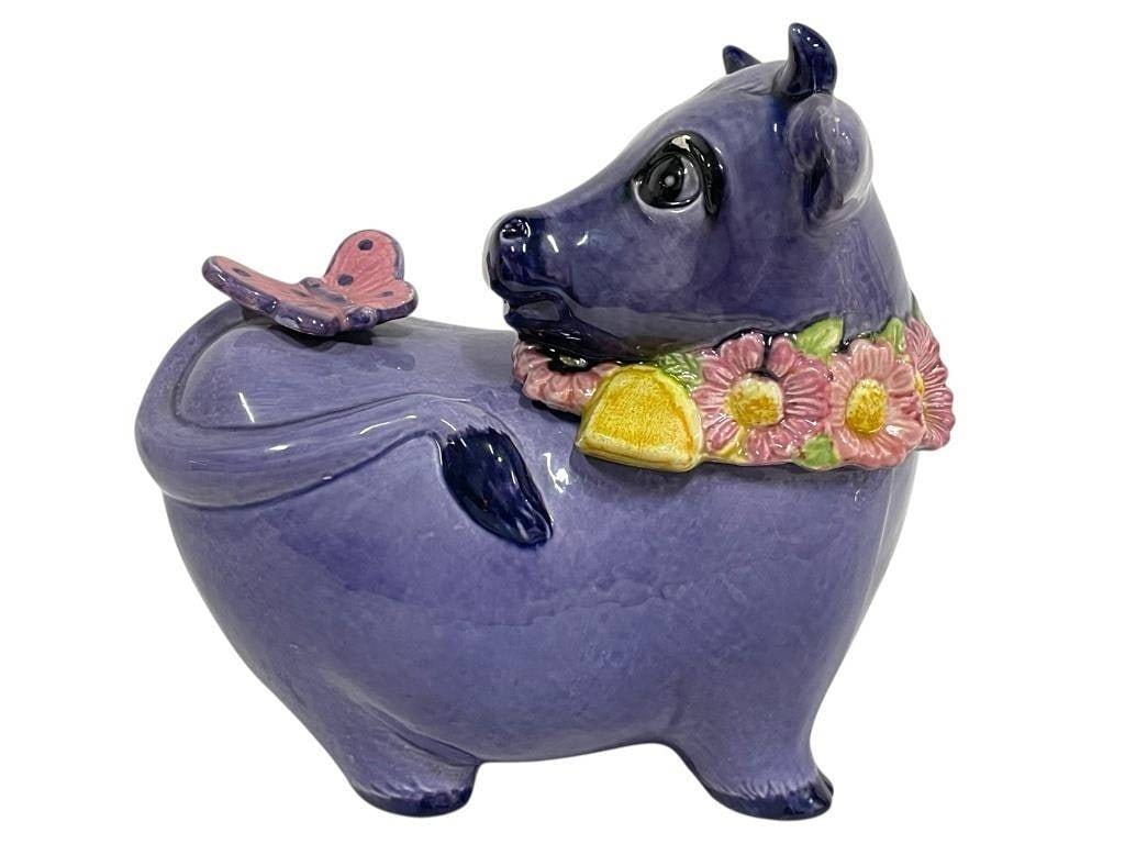 WHIMSICAL PURPLE CERAMIC COW COOKIE JAR 11" (1 of 6)