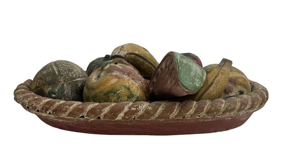 LARGE PERUVIAN HAND PAINTED CLAY FRUIT & BOWL 20" (1 of 5)