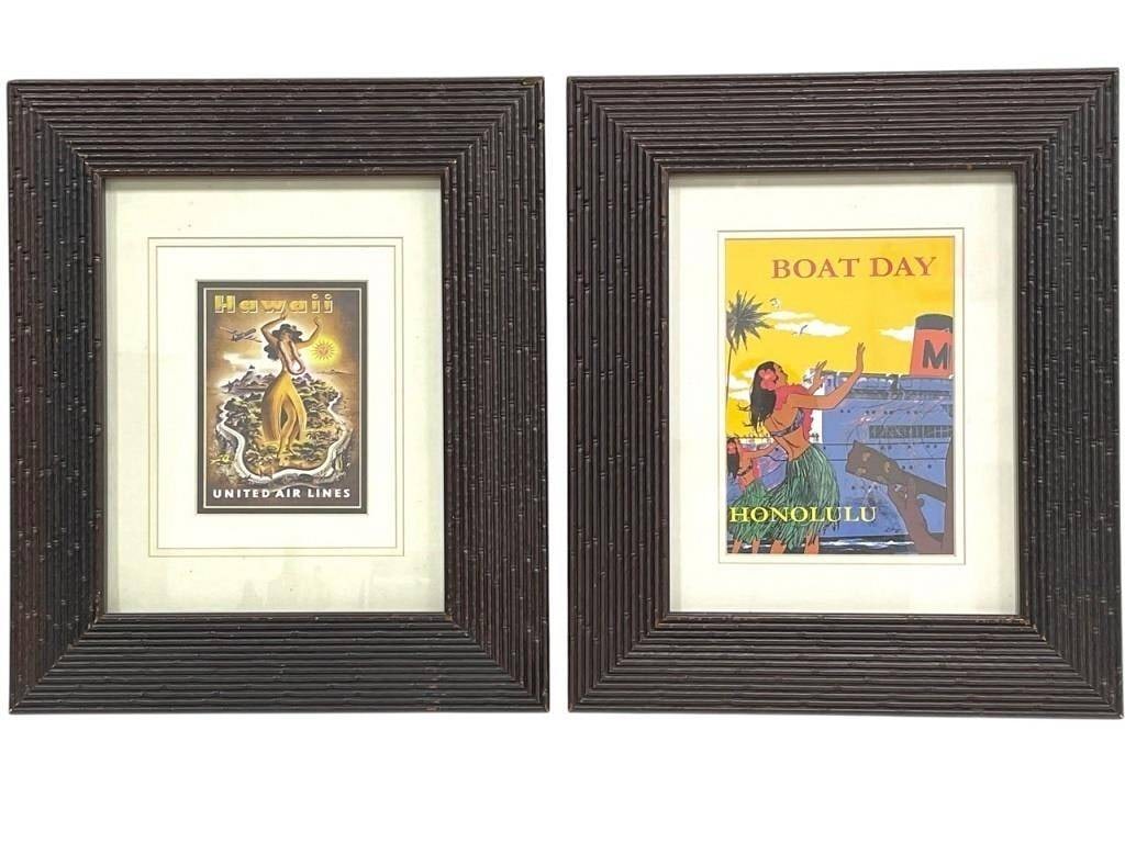 PAIR HAWAII & HONOLULU VTG STYLE TRAVEL ART 20" (1 of 6)