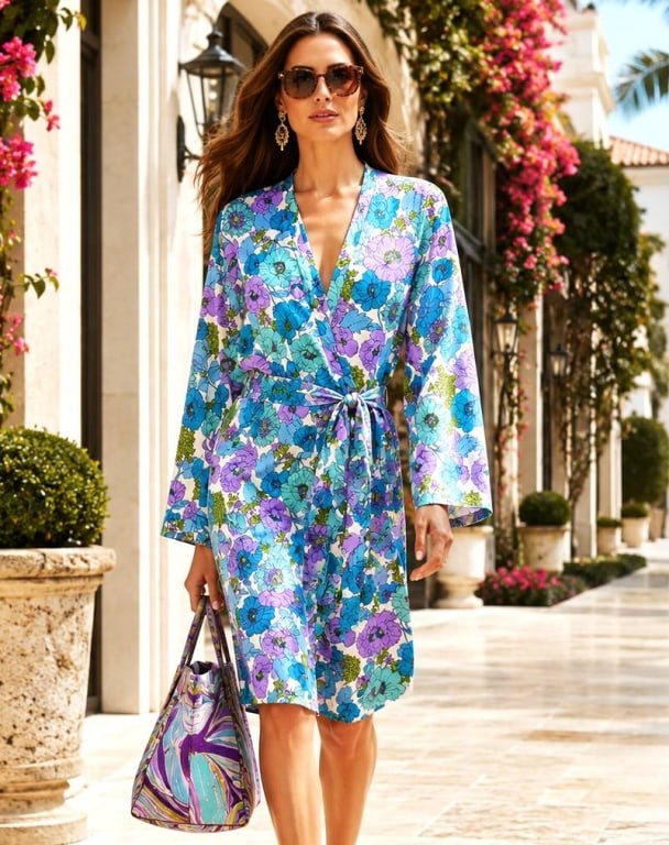 PUCCI STYLE JOSIE BY NATORI FLORAL WRAP ROBE XL (1 of 7)