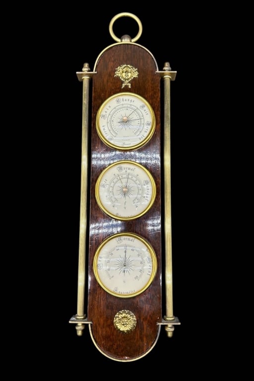 VINTAGE 3 DIAL WEATHER STATION BAROMETER 19" (1 of 7)