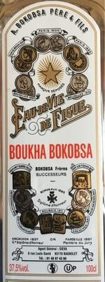 Boukha Bokobsa Fig Brandy 100cl, France: Boukha Bokobsa fig eau-de-vie, produced by A. Bokobsa P?re & Fils and Bokobsa. 100 cl bottle. Originating from France, this spirit is labeled 37.5% ABV. Distilled from figs with heritage awards on the