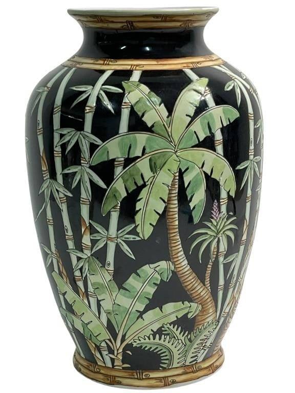 ANDREA BY SADEK TROPICAL JUNGLE CERAMIC VASE: VINTAGE ANDREA BY SADEK TROPICAL JUNGLE BY SIDDHIA HUTCHINSON CERAMIC GLAZED VASE | 12" H | -VERY GOOD PRE OWNED CONDITION | -DP91224 #11