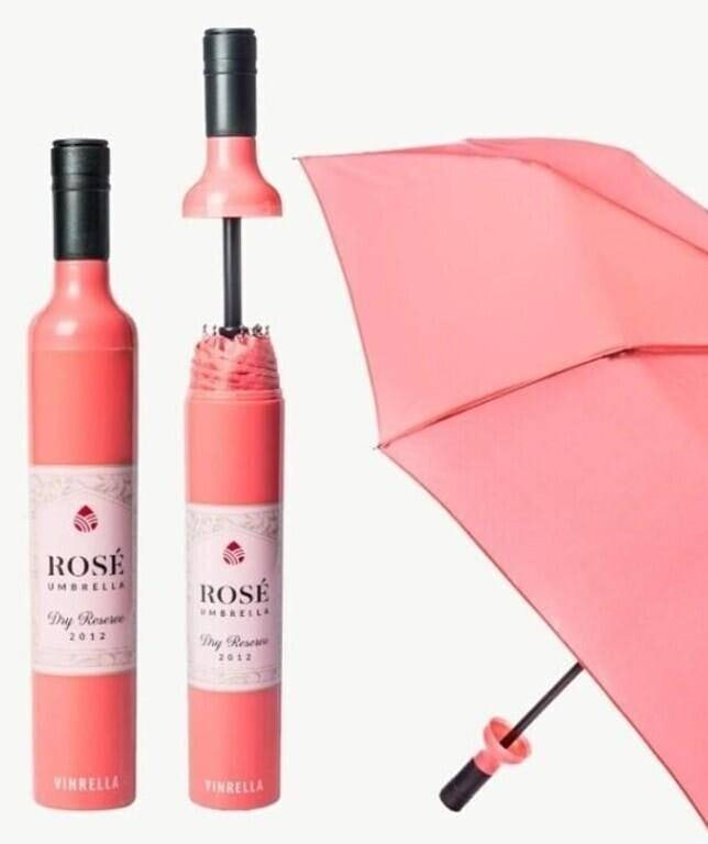 NEW! VINRELLA ROSE LABELED WINE BOTTLE UMBRELLA (1 of 5)