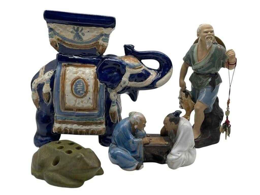 ASIAN CERAMIC DECORATIVE FIGURAL GROUP 4 PIECES (1 of 4)