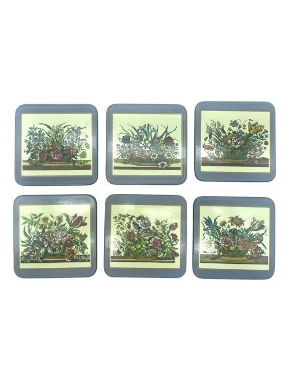 TWO SETS OF 6 PIMPERNEL DELUXE FINISH COASTERS: TWO SETS OF 6 PIMPERNEL DELUXE FINISH COASTERS | - VINTAGE ENGLISH COASTERS, MADE IN ENGLAND WITH CORK BACKING AND HEAT-RESISTANT FINISH | - COMES WITH ORIGINAL PACKAGING, TWO BOXES INCLUDED, ONE SEAL
