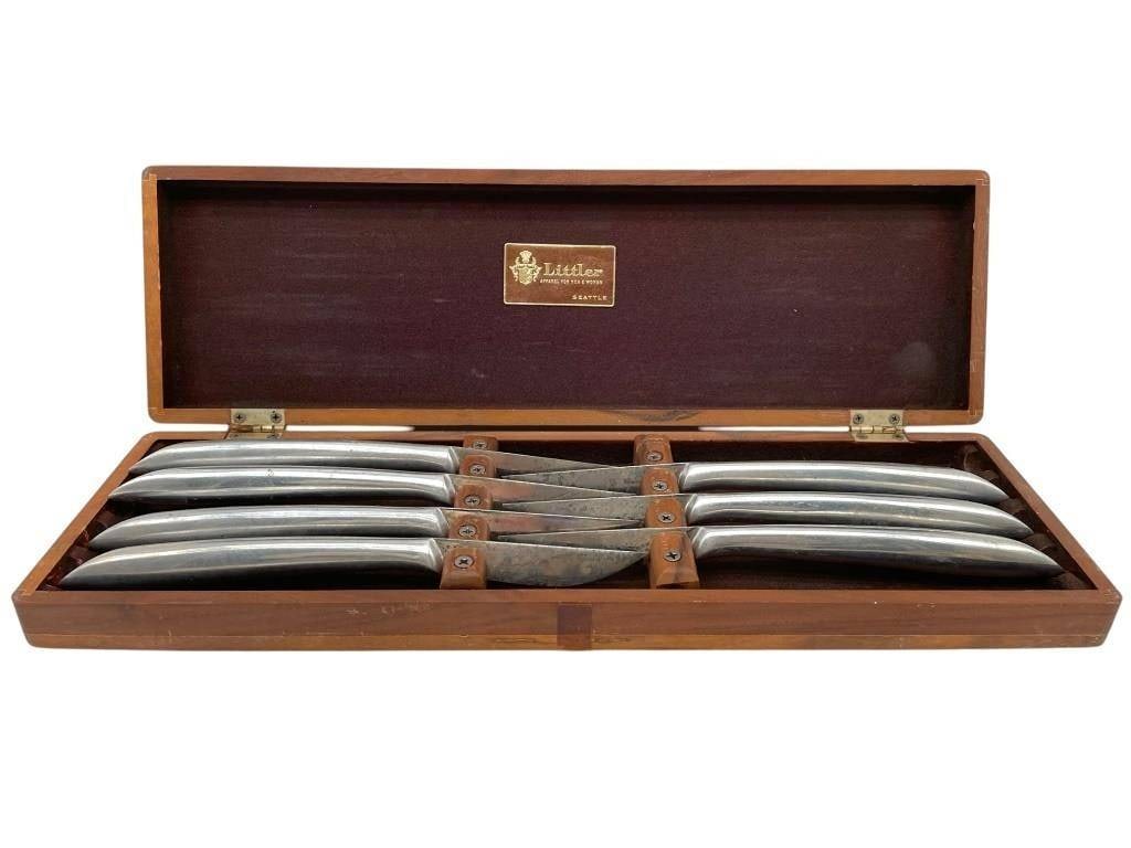 VINTAGE MURPHY BLADES IN BOX 7 KNIVES: VINTAGE MURPHY BLADES IN BOX 7 KNIVES | -GOOD PRE OWNED CONDITION, SOME WEAR | -BOX WITH 7 KNIVES | -BOX APPROX 15" LONG | -JA 012225 #13