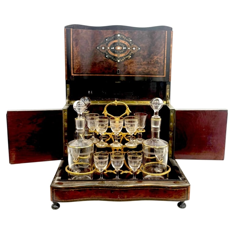 NAPOLEON III 19TH CENT AMBOYNA CAVE LIQUEUR 11" (1 of 14)